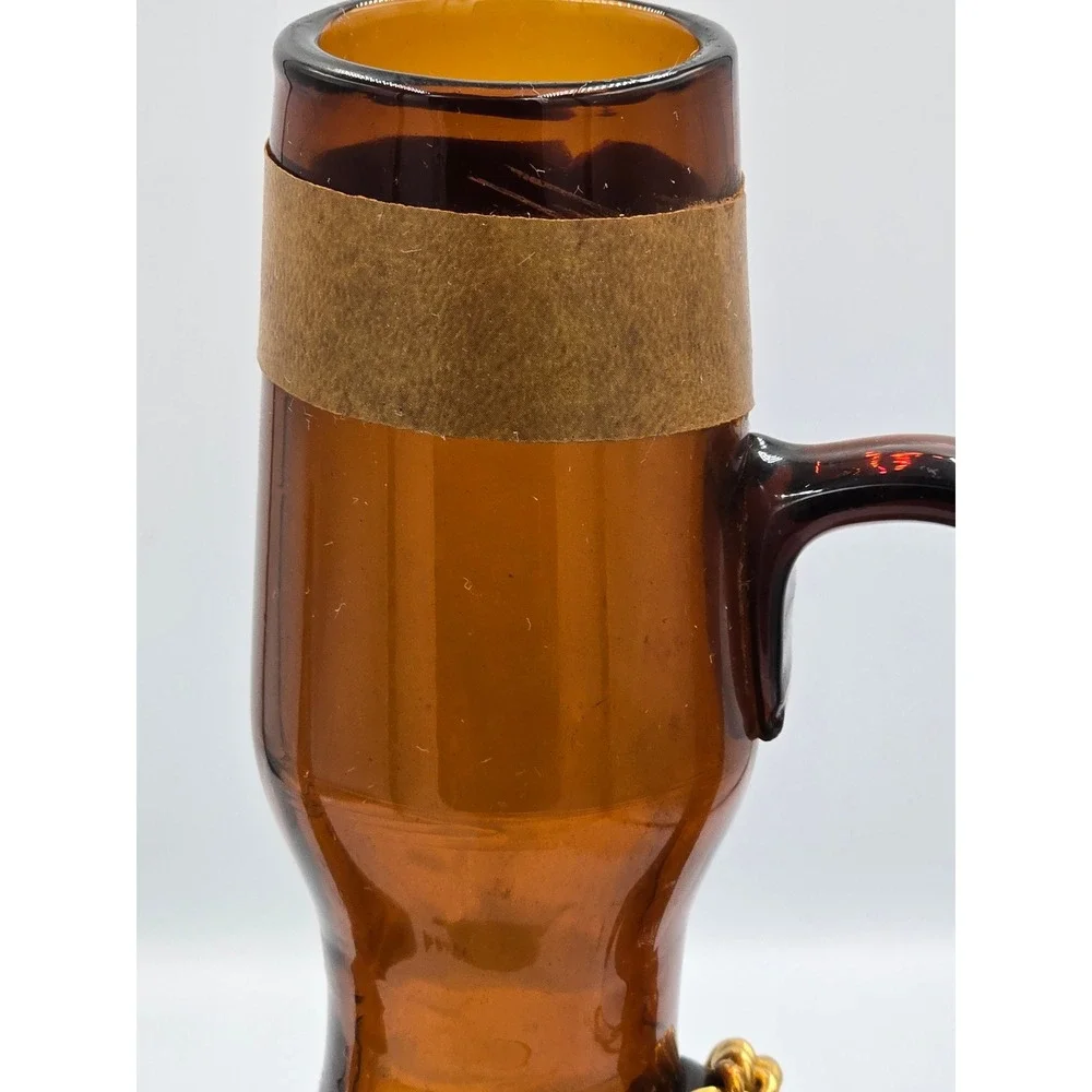 Vintage Tintorro Amber Glass Porron Decanter with Wood Stopper and Chain Handle